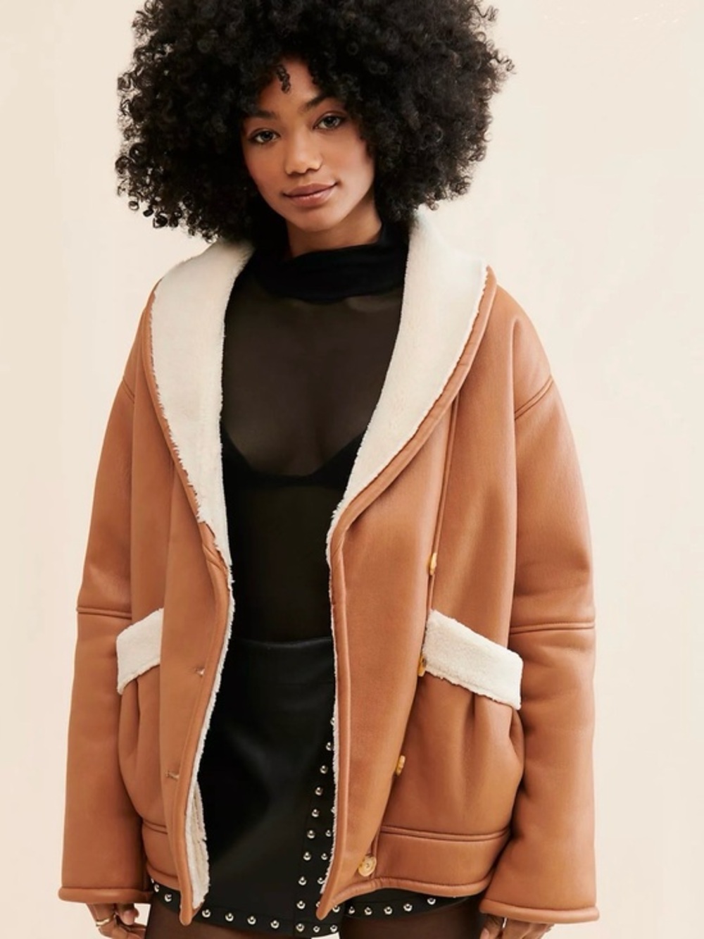 FREE PEOPLE | Vegan Leather Sherpa Lined Coat